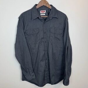 Wrangler Comfort Flex Men's Large Long Sleeve Button Down Shirt Gray Denim Cotto